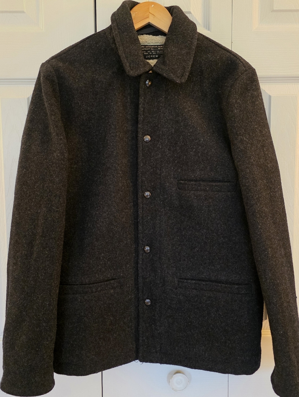 J.Crew | Men's Wool Sherpa Lined Skiff Jacket In Charcoal Gray Sz M